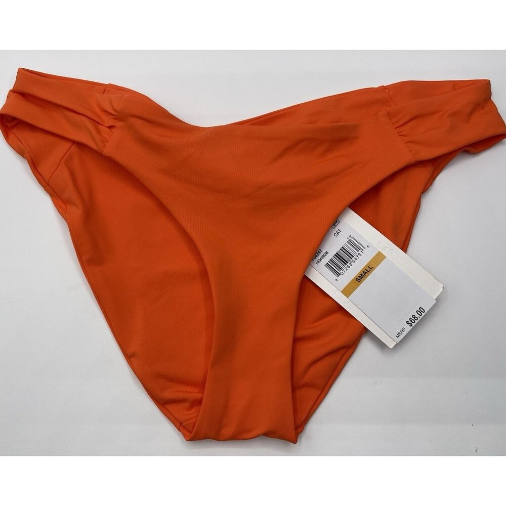 Becca Bikini Bottoms Womens Size Small S Orange Hipster Ruched Back Swimsuit